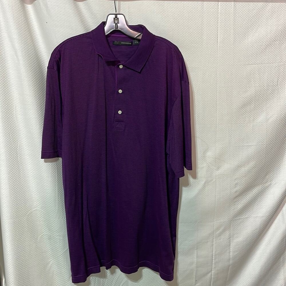 Greg Norman XL polo striped shirt purple black worn once euc